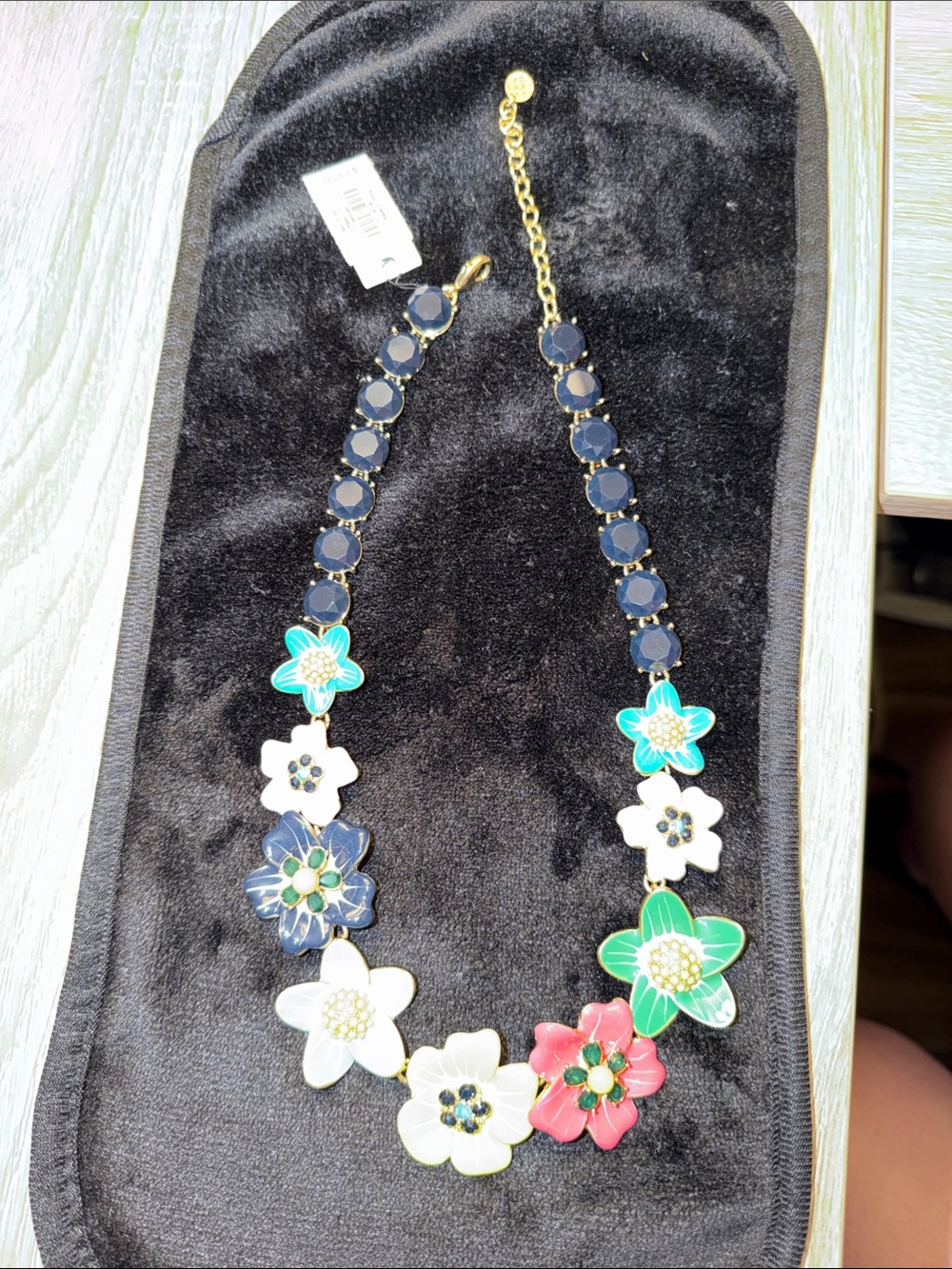 Talbots Navy, White, Green & Pink Floral Necklace